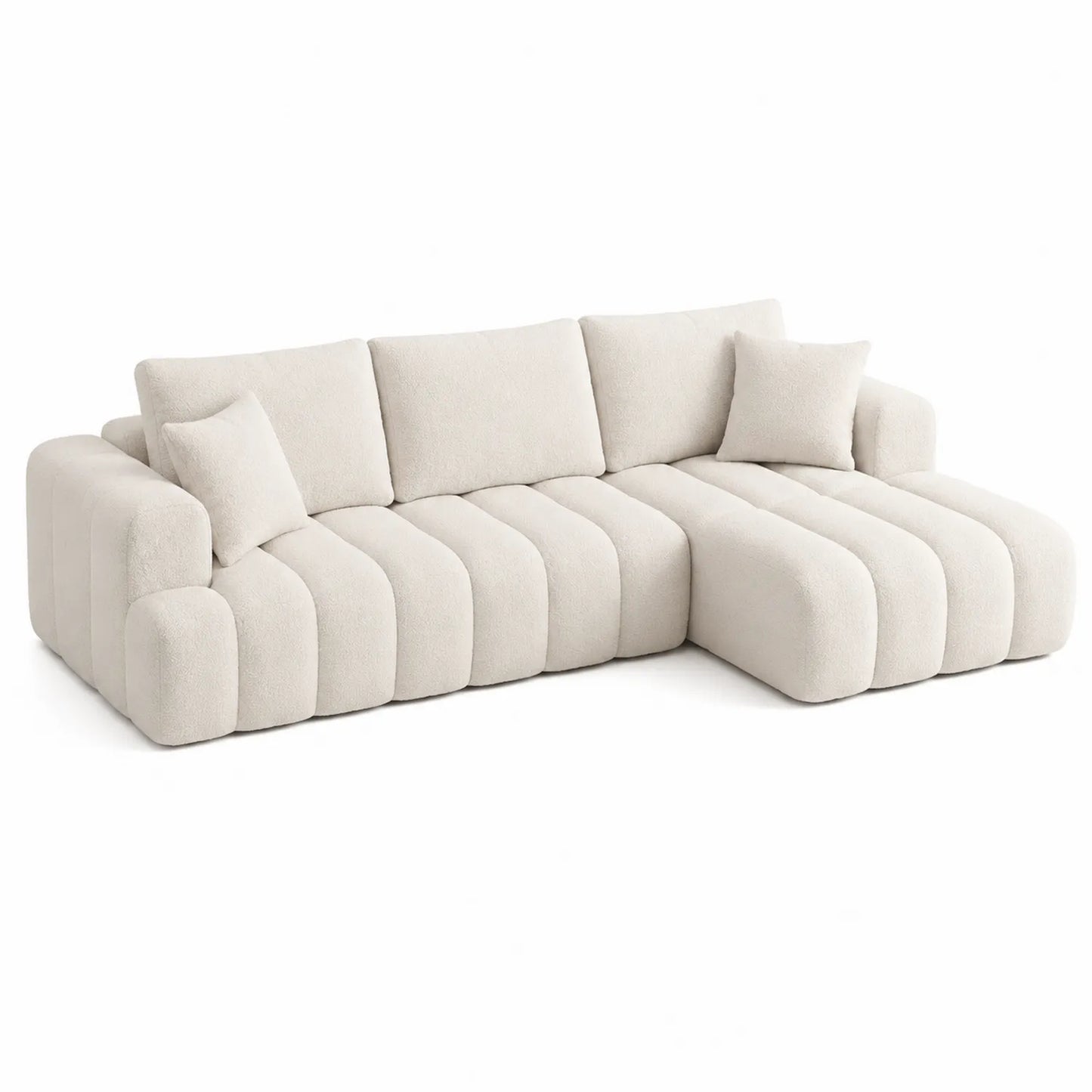 Sofa narożna z tkaniny boucle kremowa 320x160x70 cm