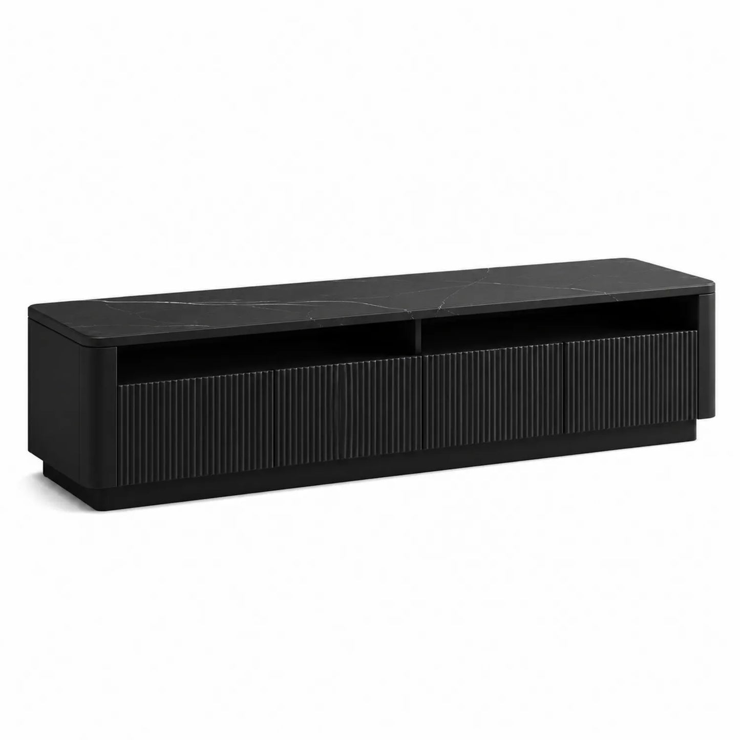 Czarna szafka RTV z płyty MDF z ryflowanym frontem 120 cm
