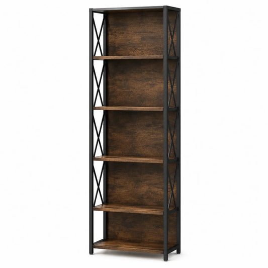 Regał metalowy z półkami z drewna brązowy 180x80x30 cm