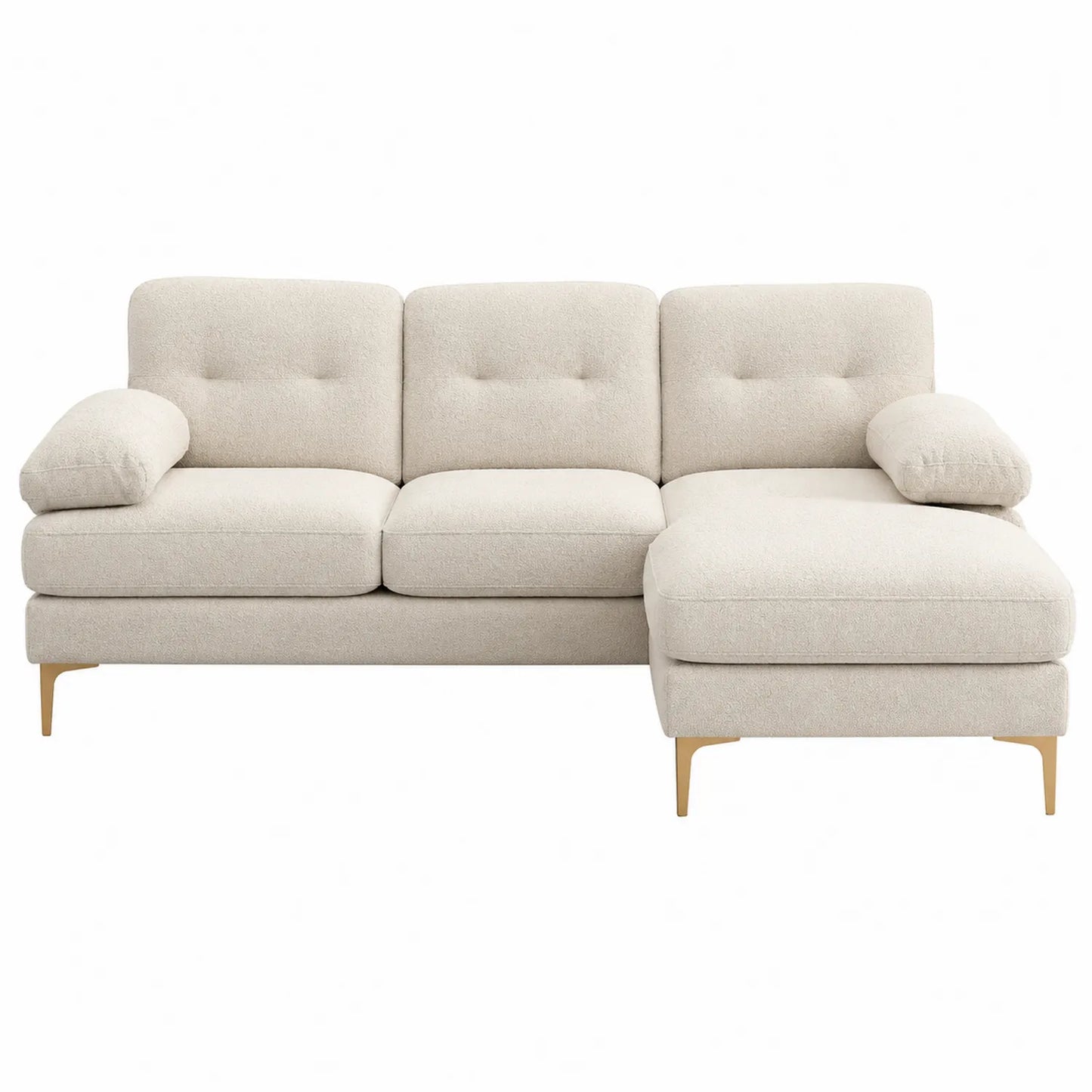 Sofa narożna z tkaniny beżowa z poduszkami