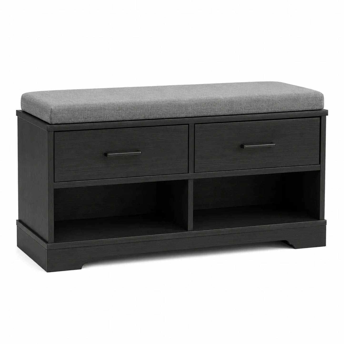 Ławka z szufladami i półkami tapicerowana materiałem 100x40x45 cm