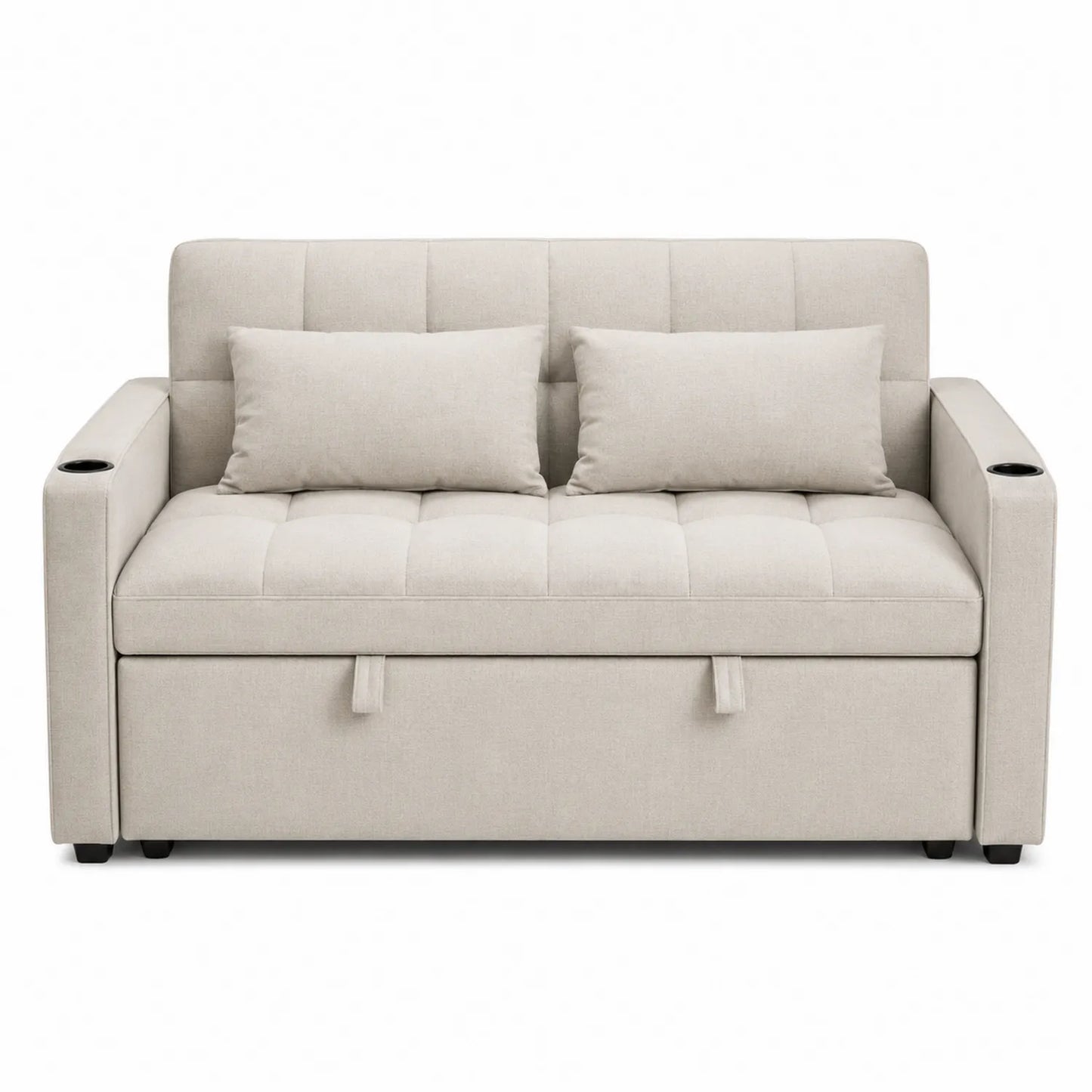 Beżowa sofa 2-osobowa z funkcją przechowywania i uchwytami na kubki