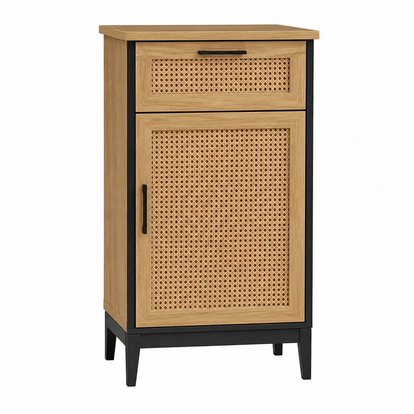 Komoda z płyty MDF i naturalnym rattanem brązowa 100x50x40 cm