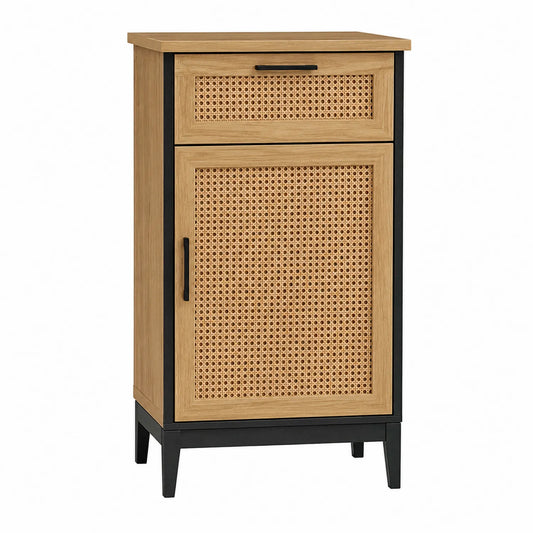 Komoda z płyty MDF i naturalnym rattanem brązowa 100x50x40 cm