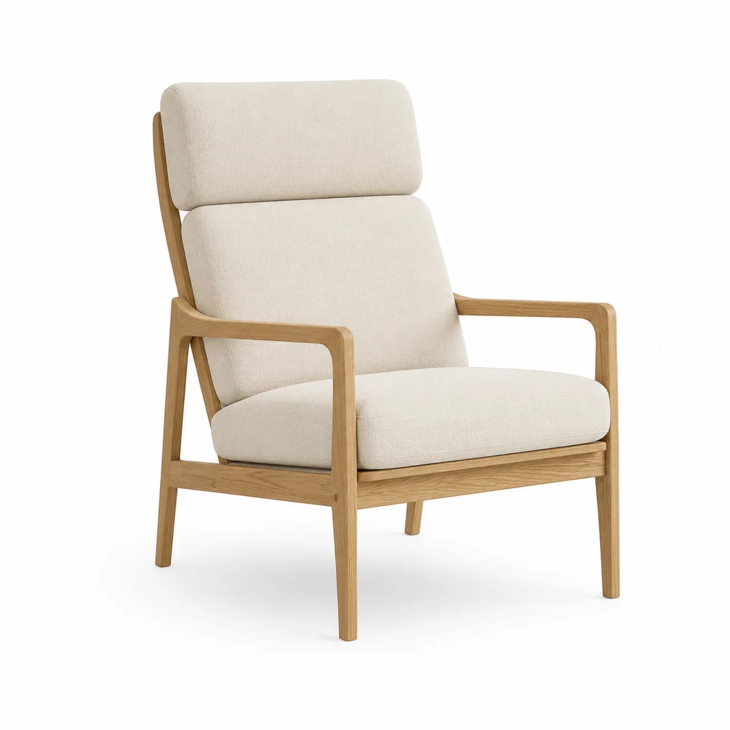 Fotel z drewna dębowego i tkaniny beżowy