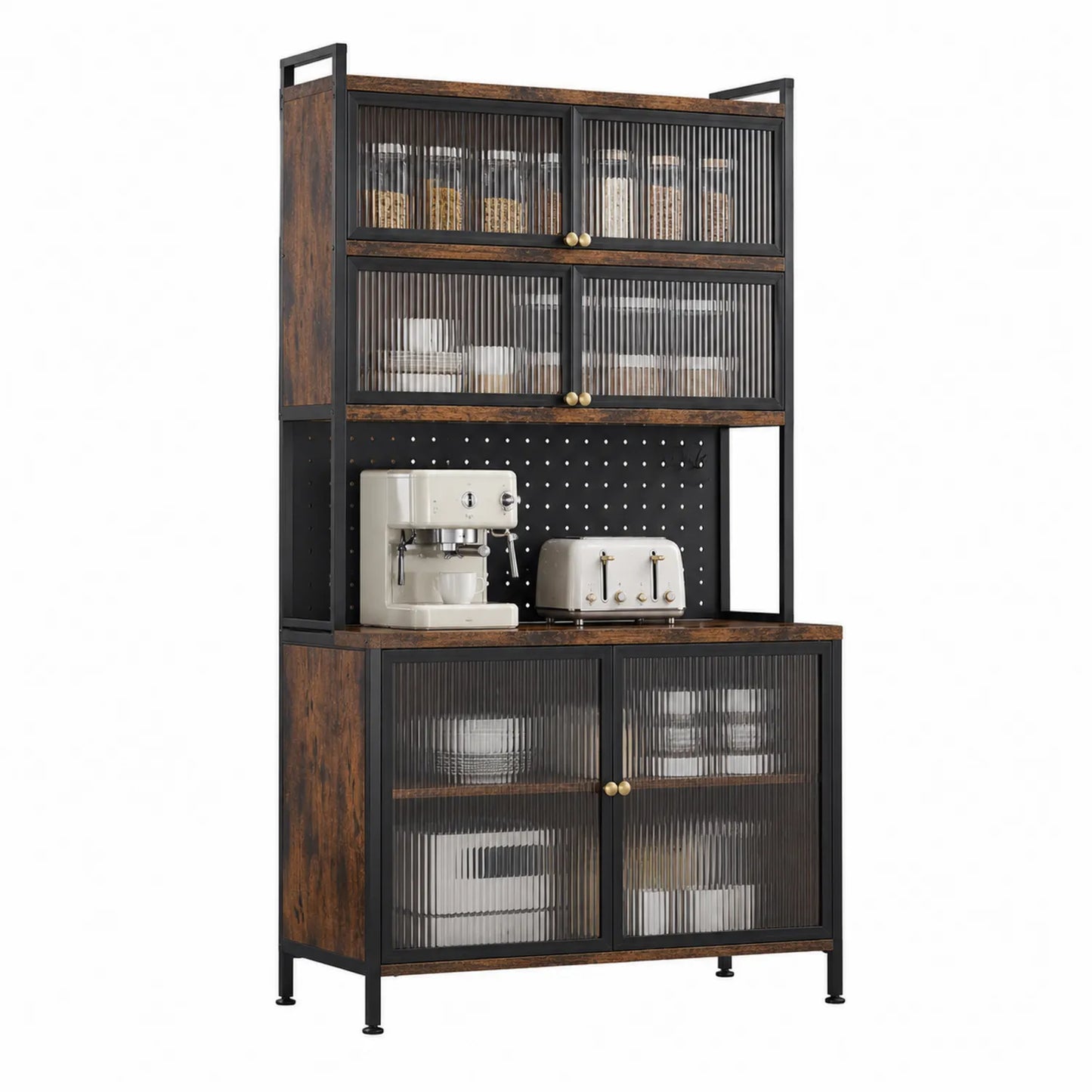 Kredens kuchenny metalowy z laminowanego drewna z drzwiami szklanymi żaluzjowymi 180 cm