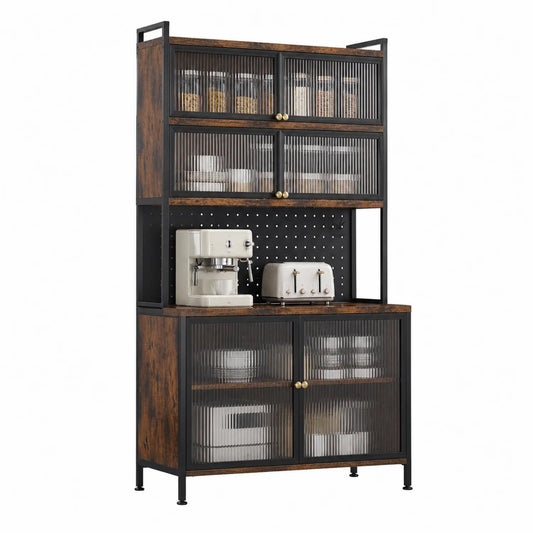 Kredens kuchenny metalowy z laminowanego drewna z drzwiami szklanymi żaluzjowymi 180 cm