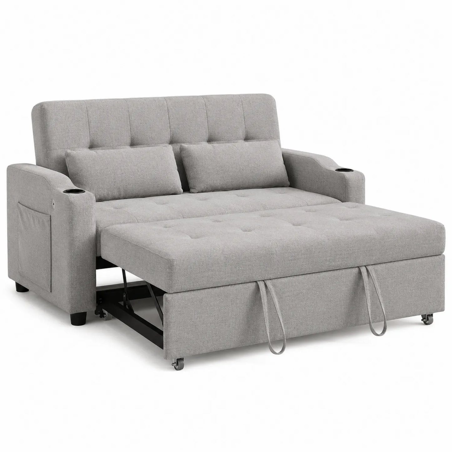 Rozkładana sofa materiałowa szara z funkcją spania