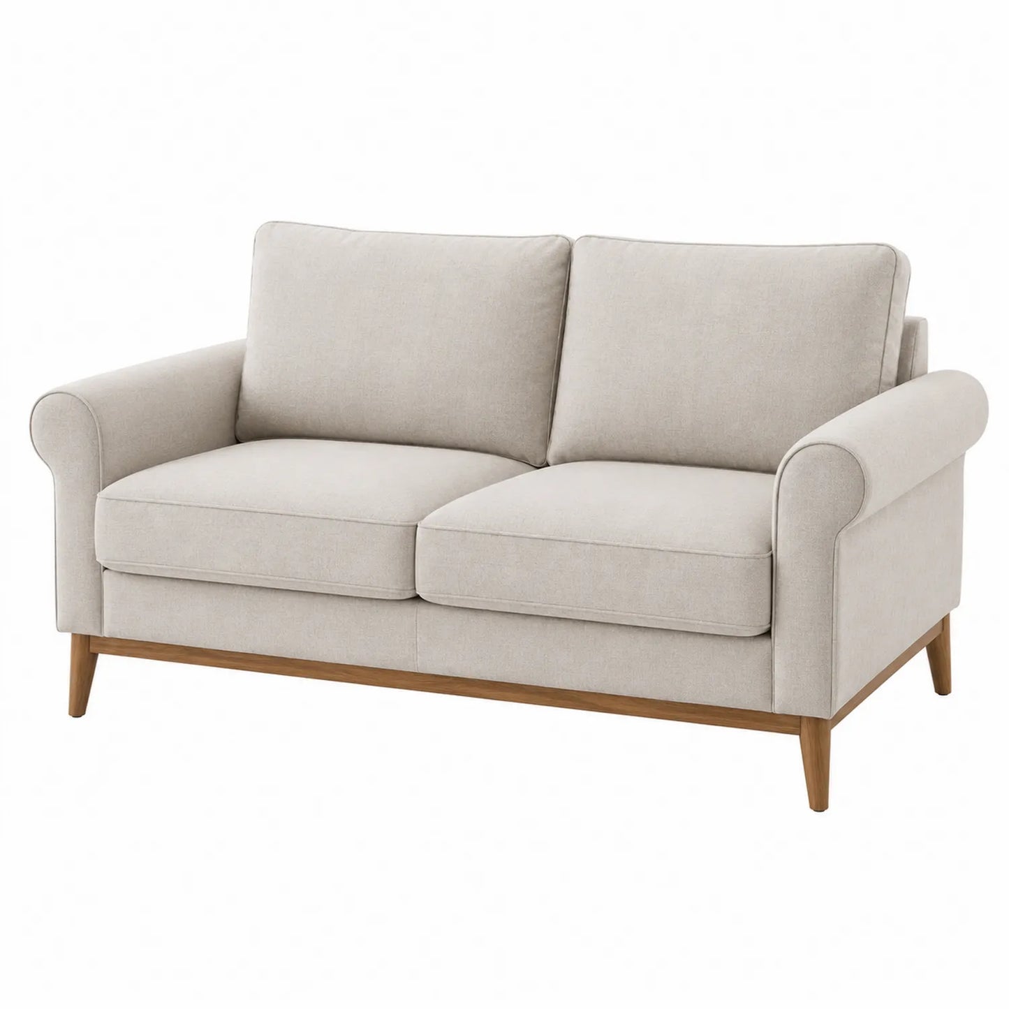 Sofa dwuosobowa z drewna i poliestru beżowa