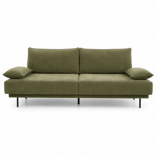 Zielona sofa rozkładana z tkaniny z metalowymi nogami 200x90x85 cm