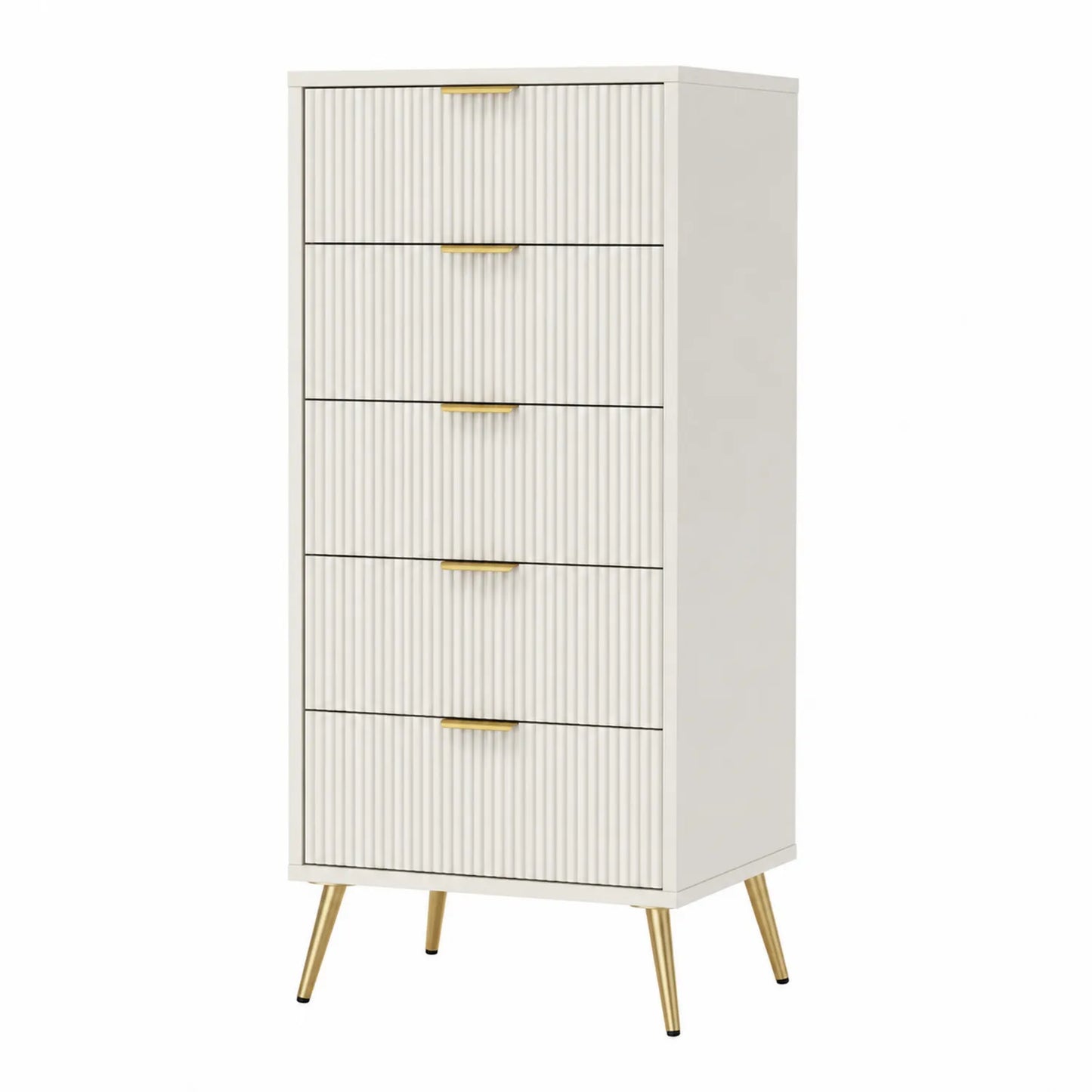 Komoda pięcioszufladowa MDF z metalowymi nogami Biała 60x40x130 cm