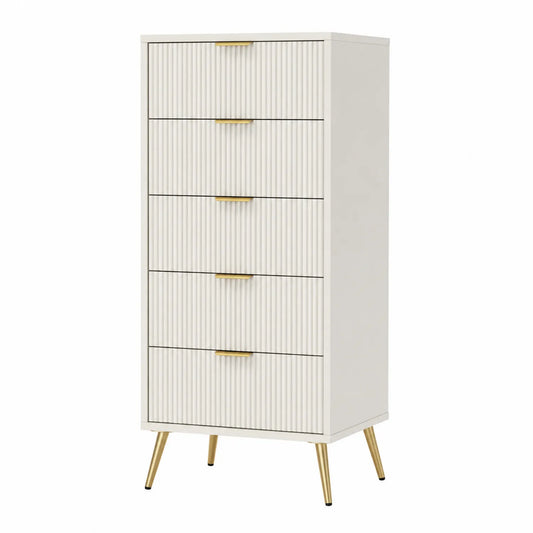 Komoda pięcioszufladowa MDF z metalowymi nogami Biała 60x40x130 cm