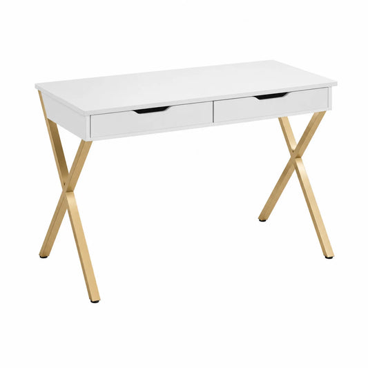 Biurko prostokątne z metalu i MDF biało-złote 120x60x75 cm