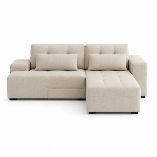 Narożna sofa rozkładana z tkaniny beżowa 305x155x85 cm