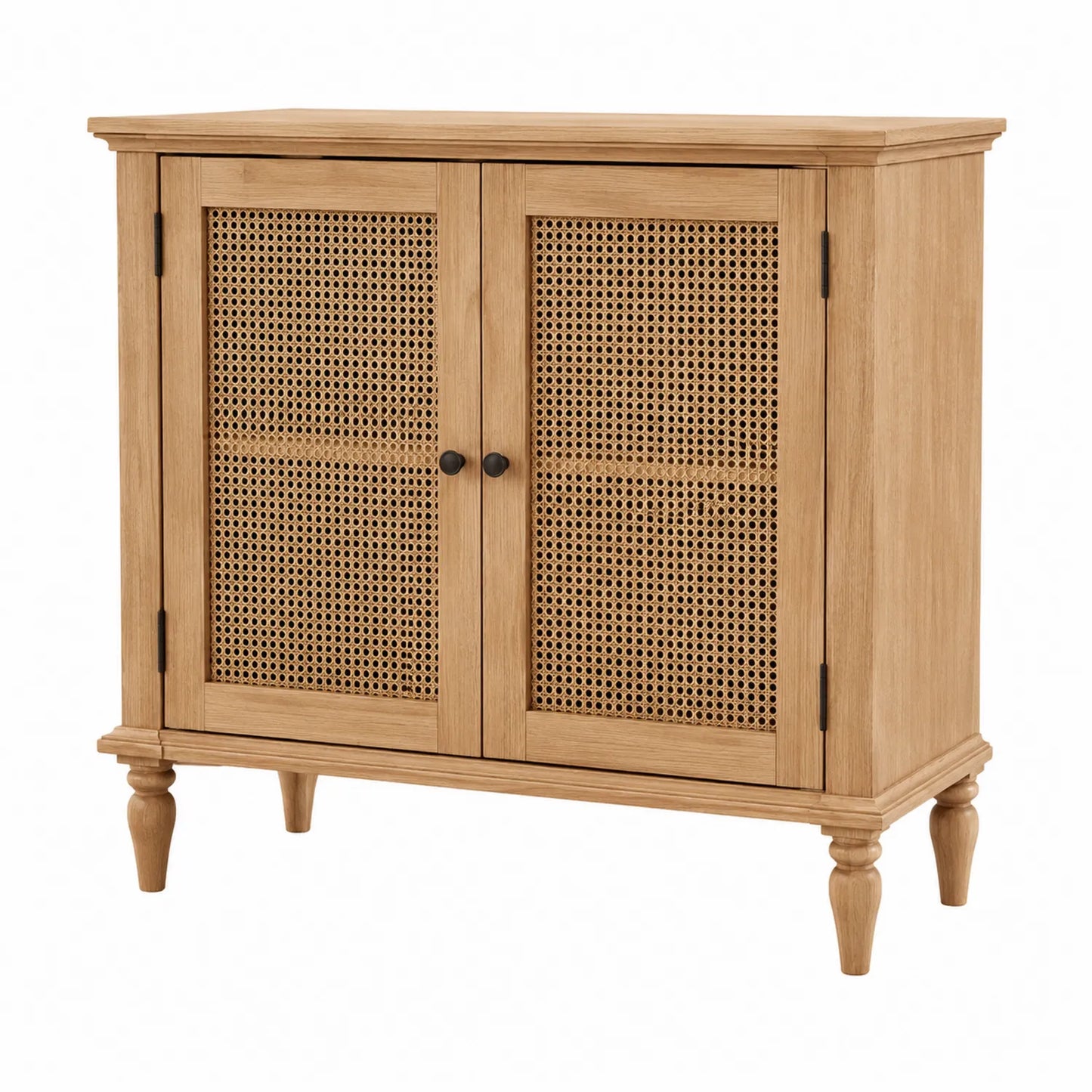 Komoda drewniana z rattanowymi drzwiczkami 90x40x85 cm