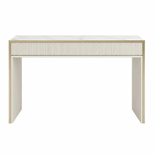 Konsola prostokątna MDF z imitacją marmuru w kolorze białym 120x40x75 cm